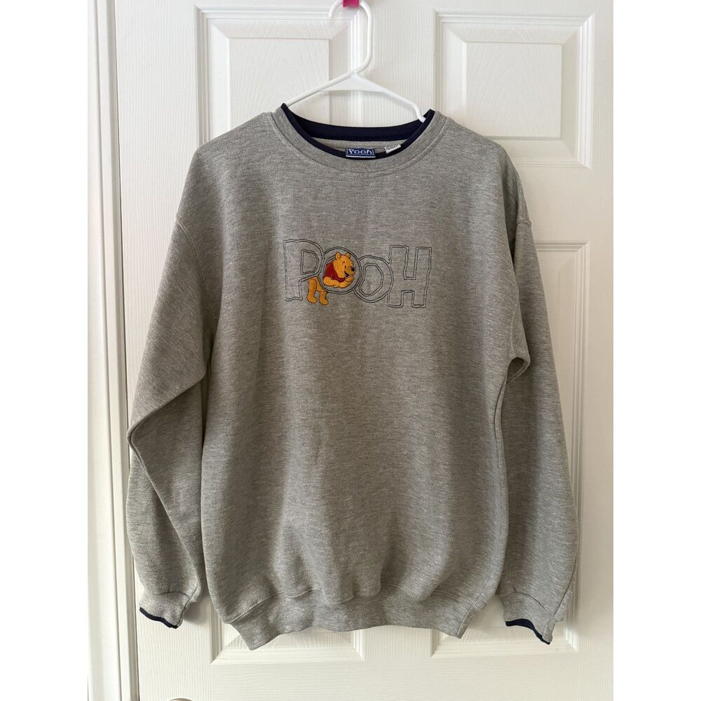 Vintage‎ Disney Winnie The Pooh Embroidered Sweatshirt - Grey & Navy - Large - Picture 2 of 9